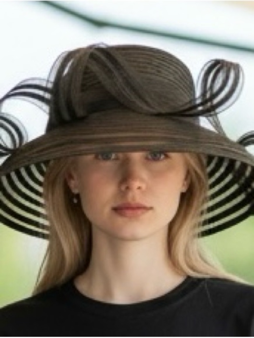Giovannio NY Black Crinoline Derby Hat Wide Brim Church Fascinator